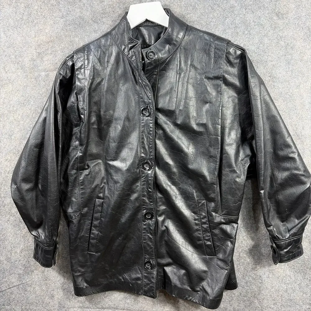 VTG Leather Coat Size 5 Genuine Black Leather By General Leather New York 90’s‎